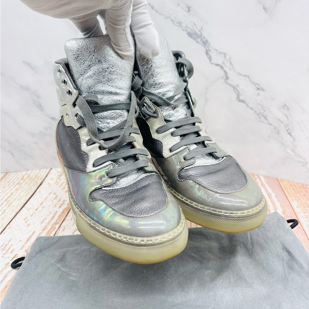 Authentic Balenciaga Silver and Black Women's High-Top Sneakers size 37 US 7 W
